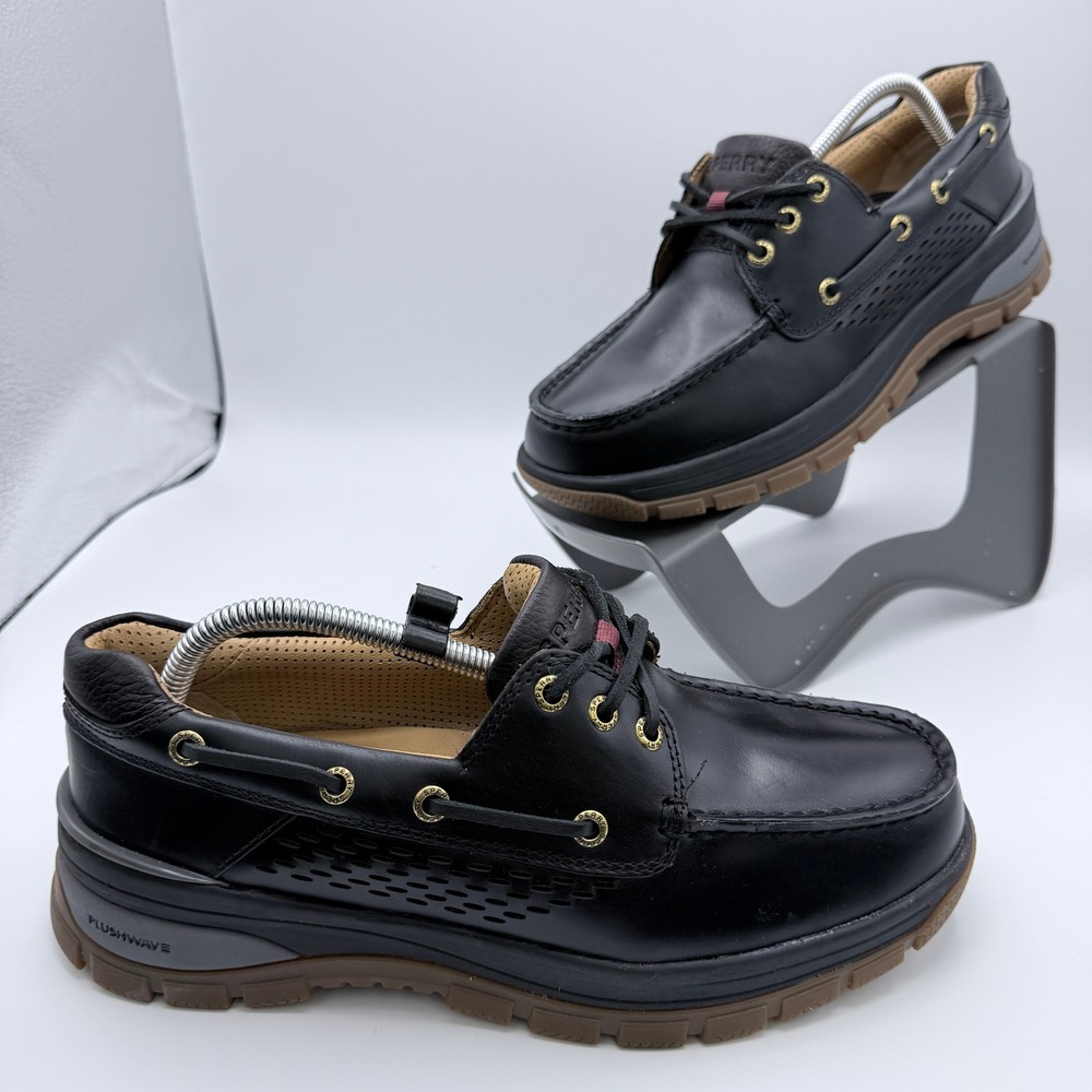 Sperry Gold Cup Authentic Original Plushwave Black Leather Boat Shoes STS25923